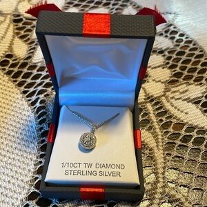 Genuine Diamond Halo Cluster Pendant & Necklace Boxed Never Worn